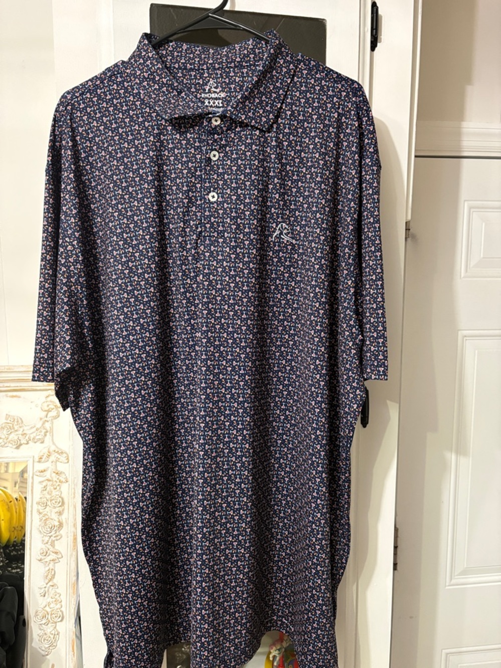 NWOT RHOBACK XXXL Navy Micro-Print Performance Polo Navy Blue